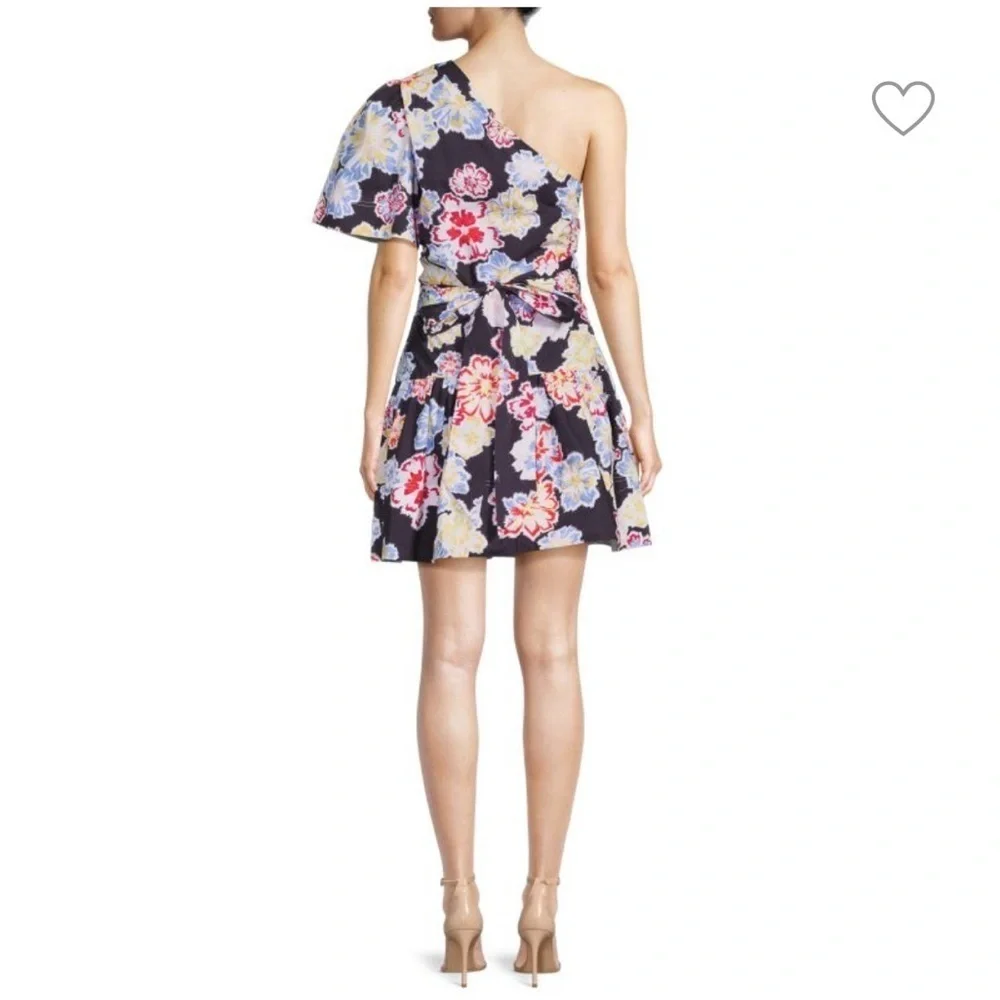 Tanya Taylor Amber Floral One-Shoulder Belted Mini Dress
